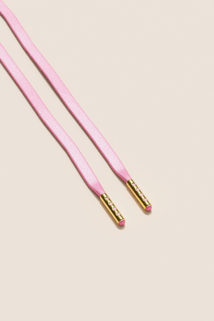 Senkels Pastel Pink 3mm Flat Waxed Shoelaces with Gold Aglets